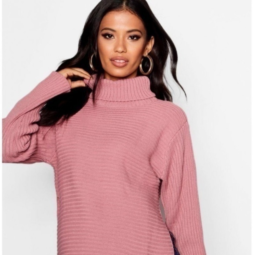 New Dropped Shoulder Blush Ribbed Trutleneck